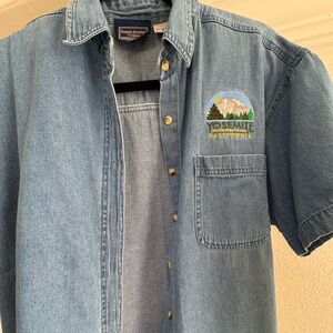 Yosemite Adventure Company Unisex Denim Button Down Shirt With Embroidery